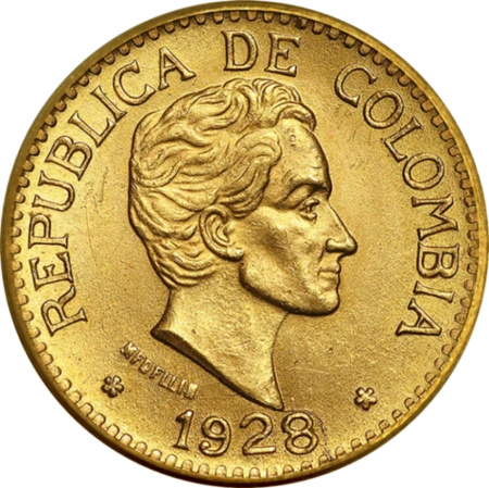 5 Pesos Colombia Simon Bolivar Gold Coin | 1919-1930