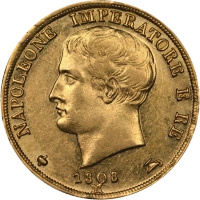 20 Lirów Włochy Napoleon I Złota Moneta | 1808 - 1814