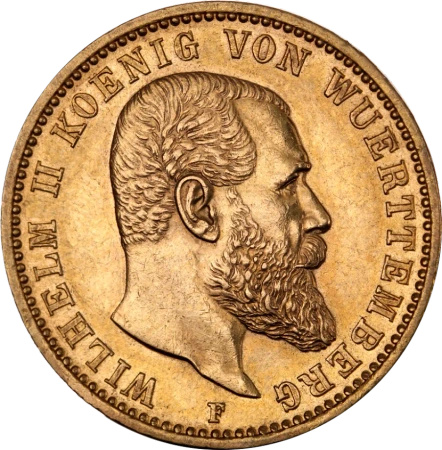 20 Marek Król Wilhelm II Wirtemberski Złota Moneta | 1891 - 1918