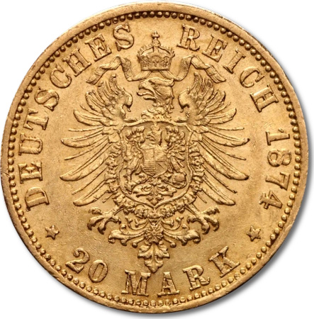 20 Marek Cesarz Niemiecki i Król Prus Wilhelm I Złota Moneta | 1871 -1888