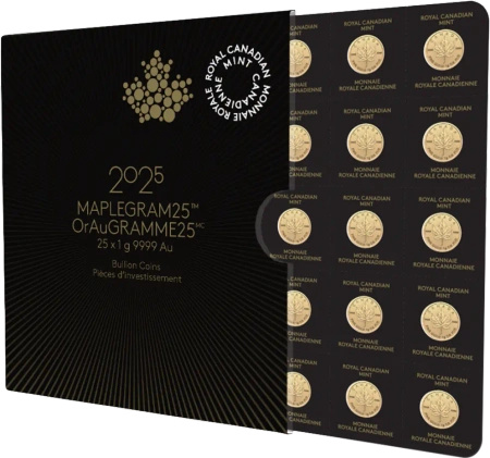 25 x 1g Liść Klonowy MapleGram Złote Monety | 2025