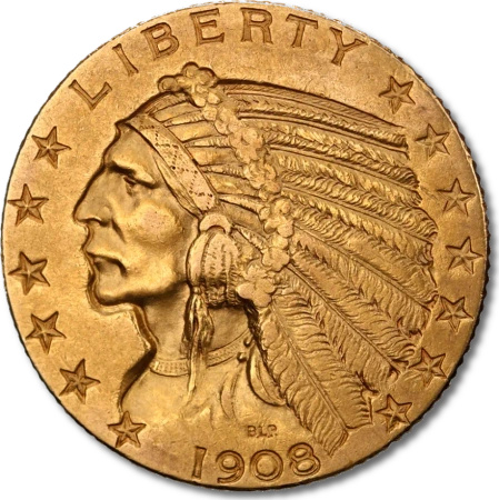 5 Dolarów "Indian Head" Złota Moneta | 1908-1929