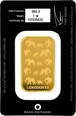 1 Uncja Złota Sztabka | Loxodonta Africana | Rand Refinery