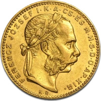 8 Forintów / 20 Franków Węgry Złota Moneta | 1870 - 1892