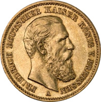 20 Marek Cesarz Niemiecki i Król Prus Fryderyk III Złota Moneta | 1888