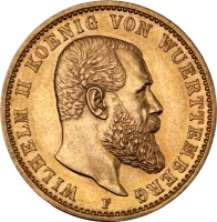 20 Marek Król Wilhelm II Wirtemberski Złota Moneta | 1891 - 1918