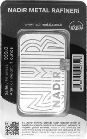 1 Uncja Srebrna Sztabka | Nadir Metal Rafineri