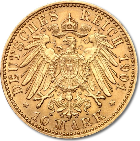 10 Marek Cesarz Niemiecki i Król Prus Wilhelm II Złota Moneta | 1889 - 1913