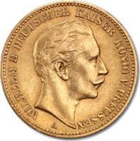 20 Marek Cesarz Niemiecki i Król Prus Wilhelm II Złota Moneta | 1888 - 1913