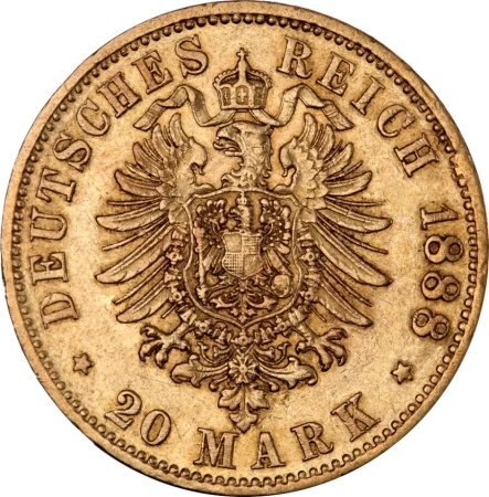 20 Marek Cesarz Niemiecki i Król Prus Fryderyk III Złota Moneta | 1888