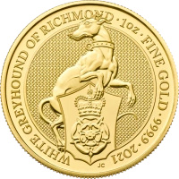 1 Uncja Bestie Królowej Biały Chart z Greyhound Złota Moneta | 2021